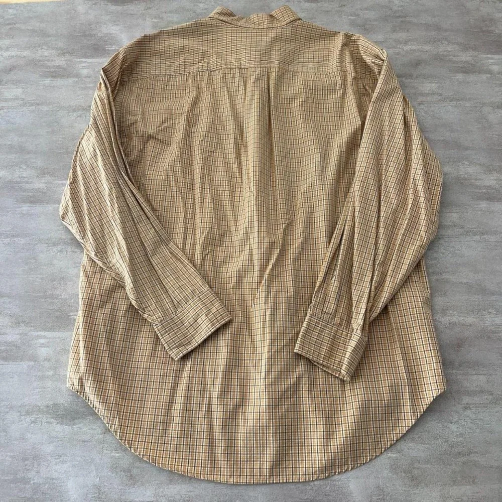 Gap Mens large checkered yellow plaid long sleeve button down shirt 100% cotton‎